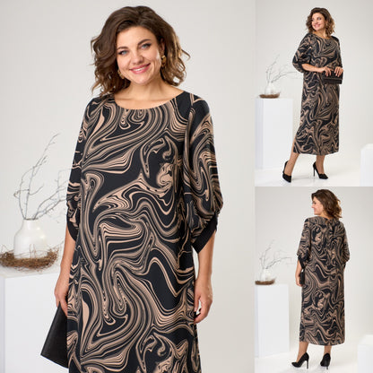 🔥🔥【Vânzare de lichidare 80%OFF】【S-5XL】2024 noua rochie eleganta imprimata cu gat rotund