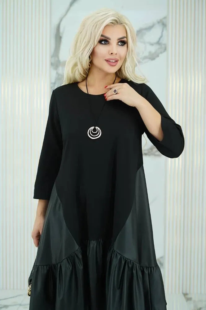 【S-5XL】2024 Rochie elegantă cu mâneci 3/4, cu volan, cu decolteu rotund