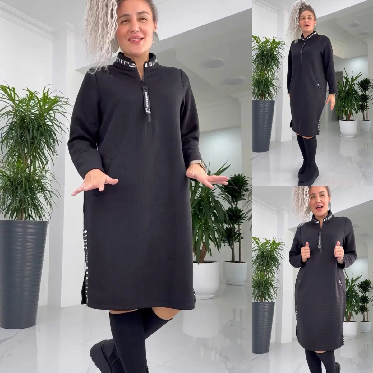 【S-5XL】2024 noua toamna rochie tricotata cu fermoar largi de culoare solida