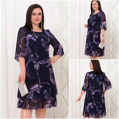 【S-5XL】2024 rochie elegantă cu imprimeu din plasă cu mâneci cu volane stil nou