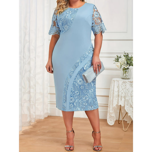 【0XL-5XL】2024 rochie slim plus size cu dantela brodata patchwork stil nou