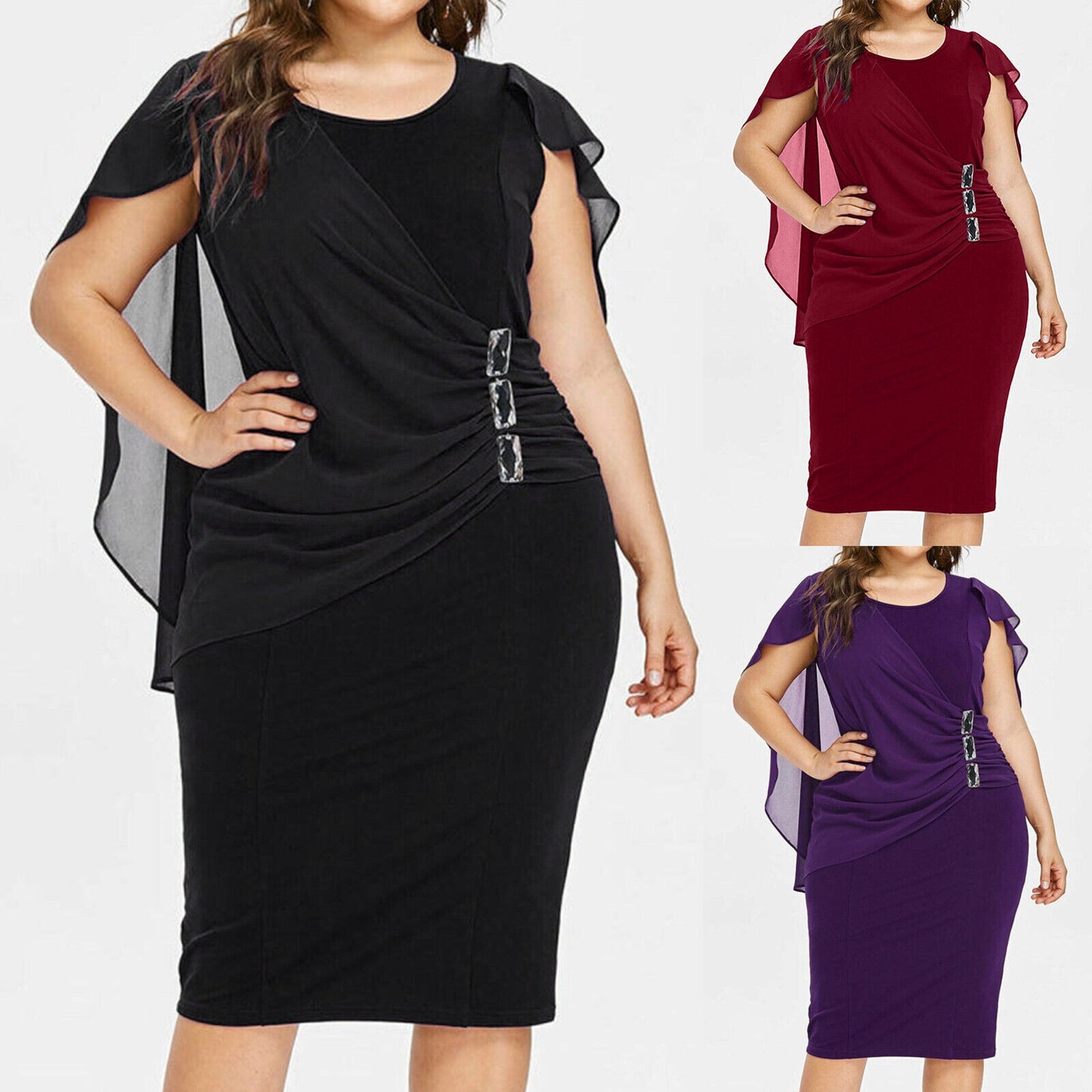 【50%OFF】【XL-5XL】2024 noua rochie de marime plus sifon cu maneca scurta si gât rotund