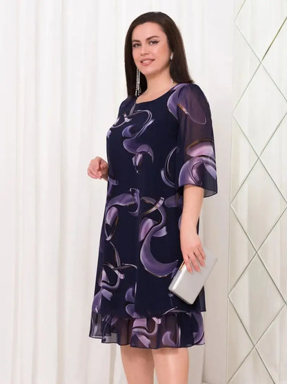 【S-5XL】2024 rochie elegantă cu imprimeu din plasă cu mâneci cu volane stil nou