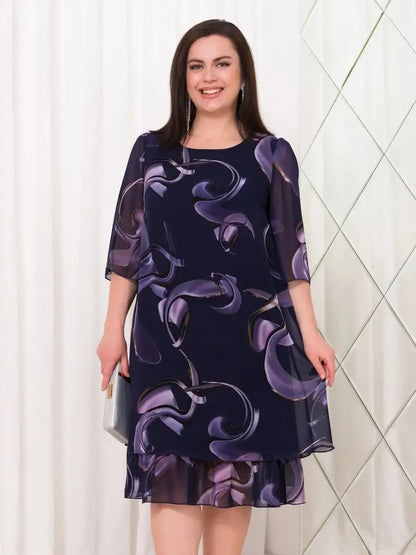 【S-5XL】2024 rochie elegantă cu imprimeu din plasă cu mâneci cu volane stil nou