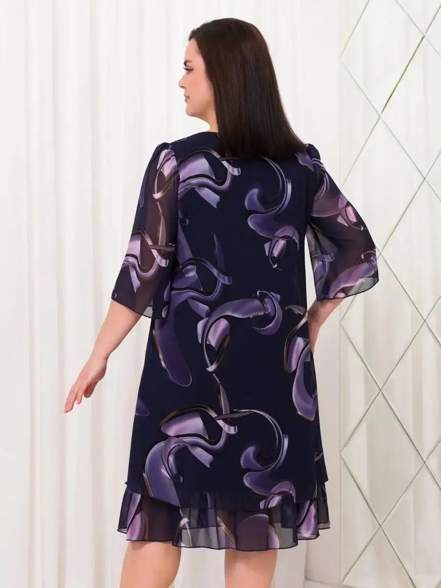 【S-5XL】2024 rochie elegantă cu imprimeu din plasă cu mâneci cu volane stil nou