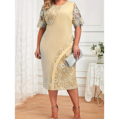 【0XL-5XL】2024 rochie slim plus size cu dantela brodata patchwork stil nou