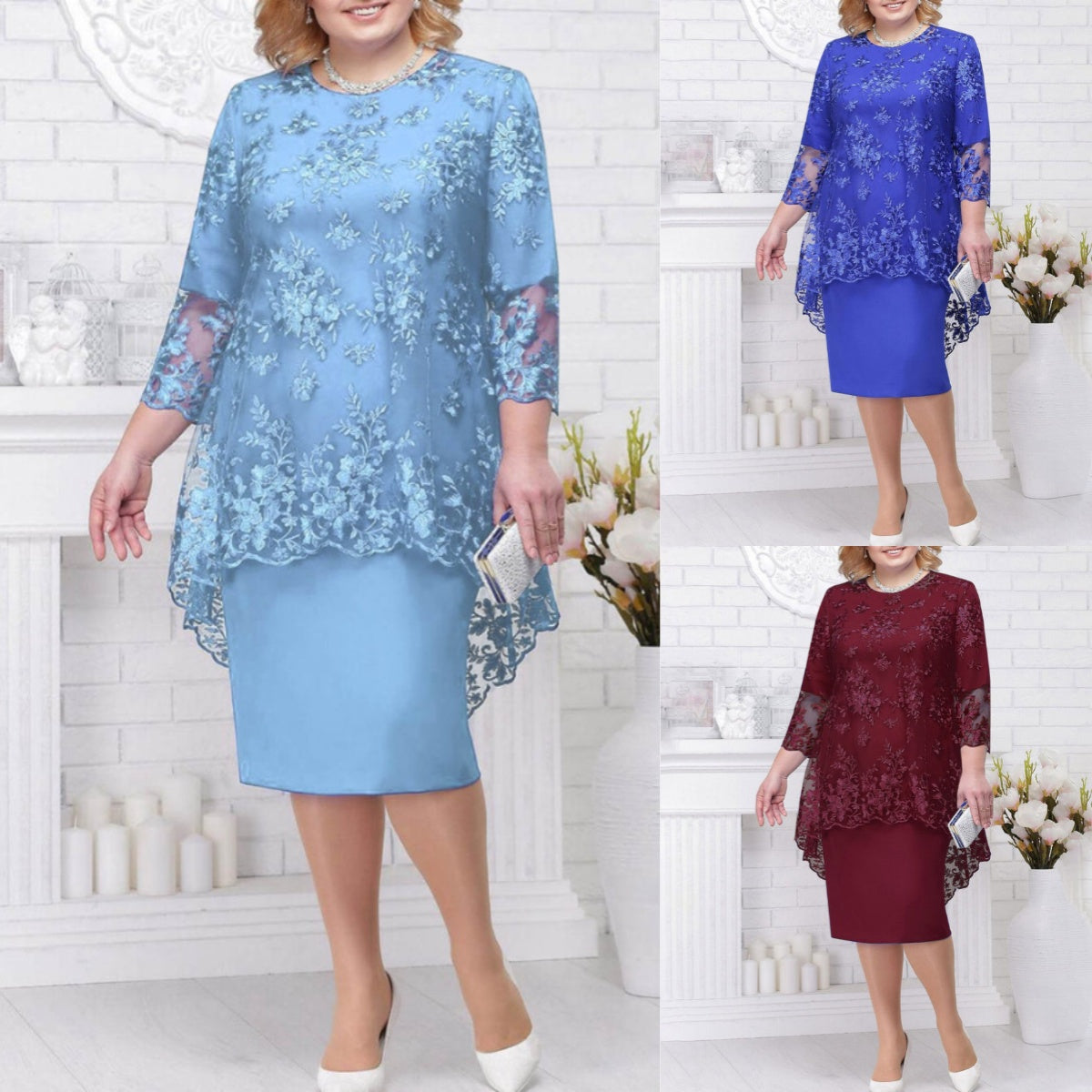 【S-5XL】2024 noua rochie de seara din dantela broderie rochie de seara din doua piese