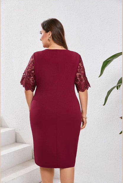 🔥🔥【Vânzare de lichidare 80%OFF】【L-5XL】2024 rochie slim plus size cu dantela brodata patchwork stil nou