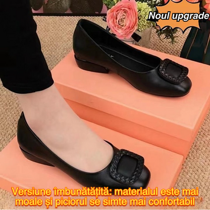 【35-43】2024 Pantofi de damă din piele moale cu talpă moale cu toc gros cu vârf rotund