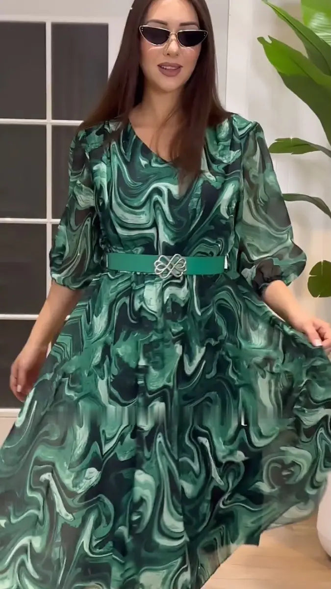 【S-5XL】2024 noua rochie eleganta din sifon verde