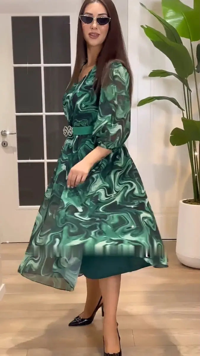 【S-5XL】2024 noua rochie eleganta din sifon verde