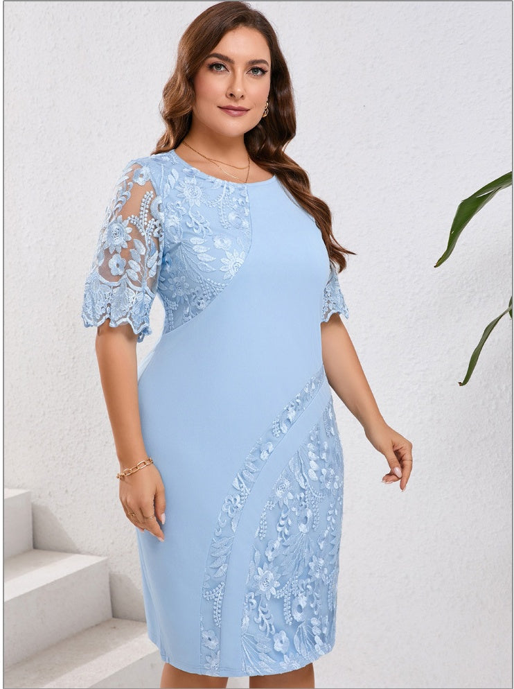 🔥🔥【Vânzare de lichidare 80%OFF】【L-5XL】2024 rochie slim plus size cu dantela brodata patchwork stil nou