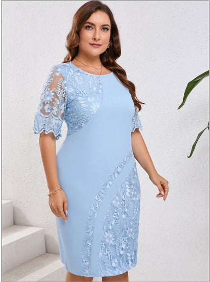 🔥🔥【Vânzare de lichidare 80%OFF】【L-5XL】2024 rochie slim plus size cu dantela brodata patchwork stil nou