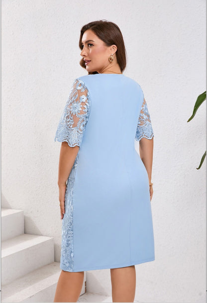 🔥🔥【Vânzare de lichidare 80%OFF】【L-5XL】2024 rochie slim plus size cu dantela brodata patchwork stil nou