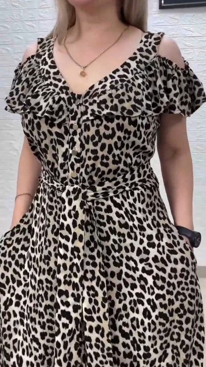 💟【S-5XL】👗💟2024 noua rochie confortabila de vara cu imprimeu leopard