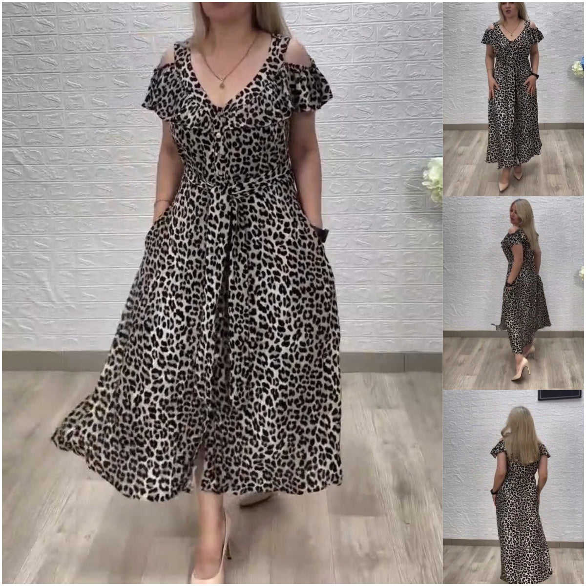 💟【S-5XL】👗💟2024 noua rochie confortabila de vara cu imprimeu leopard