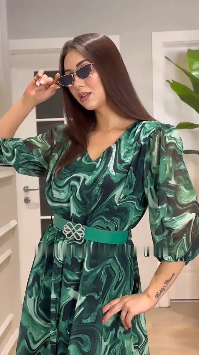 【S-5XL】2024 noua rochie eleganta din sifon verde