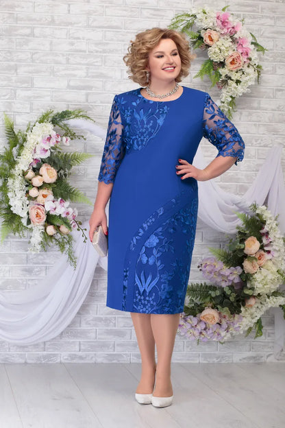 🔥🔥【Vânzare de lichidare 80%OFF】【L-5XL】2024 rochie slim plus size cu dantela brodata patchwork stil nou