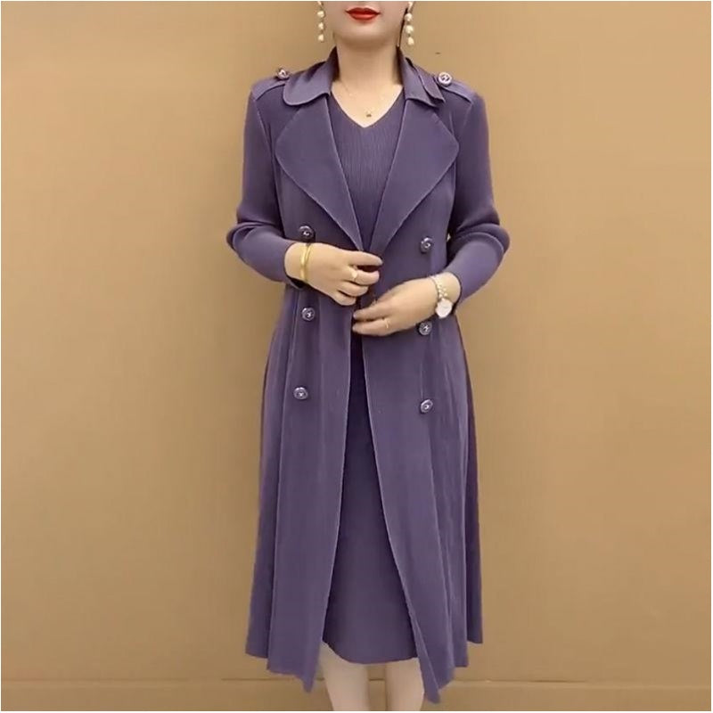 【M-4XL】Moda plisat Suit guler fals două piese Trench Coat