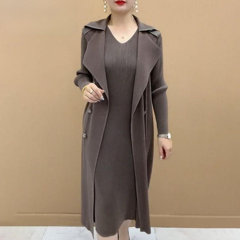 【M-4XL】Moda plisat Suit guler fals două piese Trench Coat