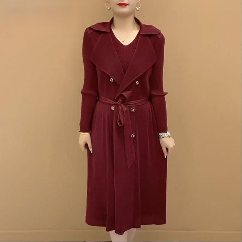 【M-4XL】Moda plisat Suit guler fals două piese Trench Coat