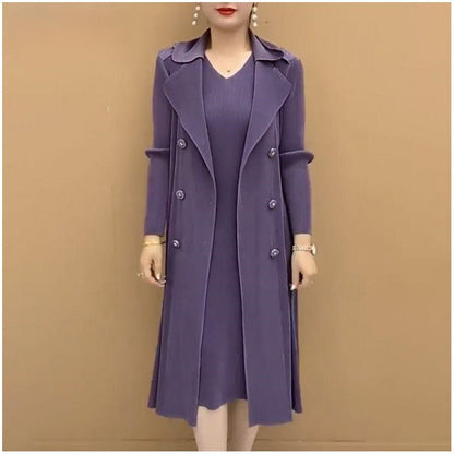 【M-4XL】Moda plisat Suit guler fals două piese Trench Coat