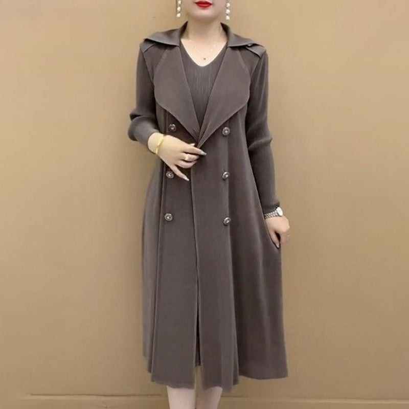 【M-4XL】Moda plisat Suit guler fals două piese Trench Coat