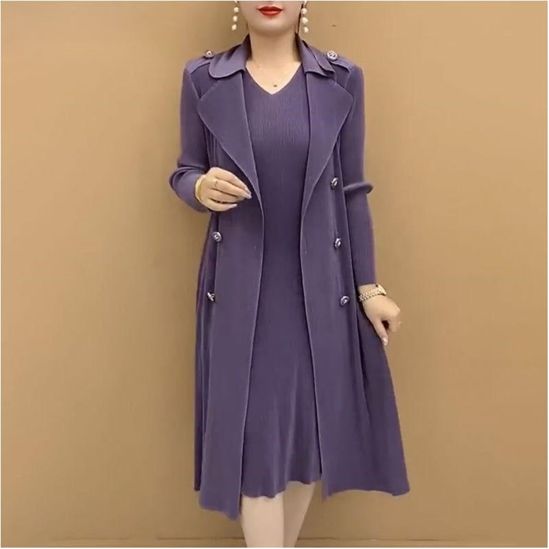 【M-4XL】Moda plisat Suit guler fals două piese Trench Coat