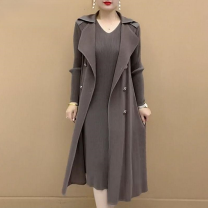 【M-4XL】Moda plisat Suit guler fals două piese Trench Coat