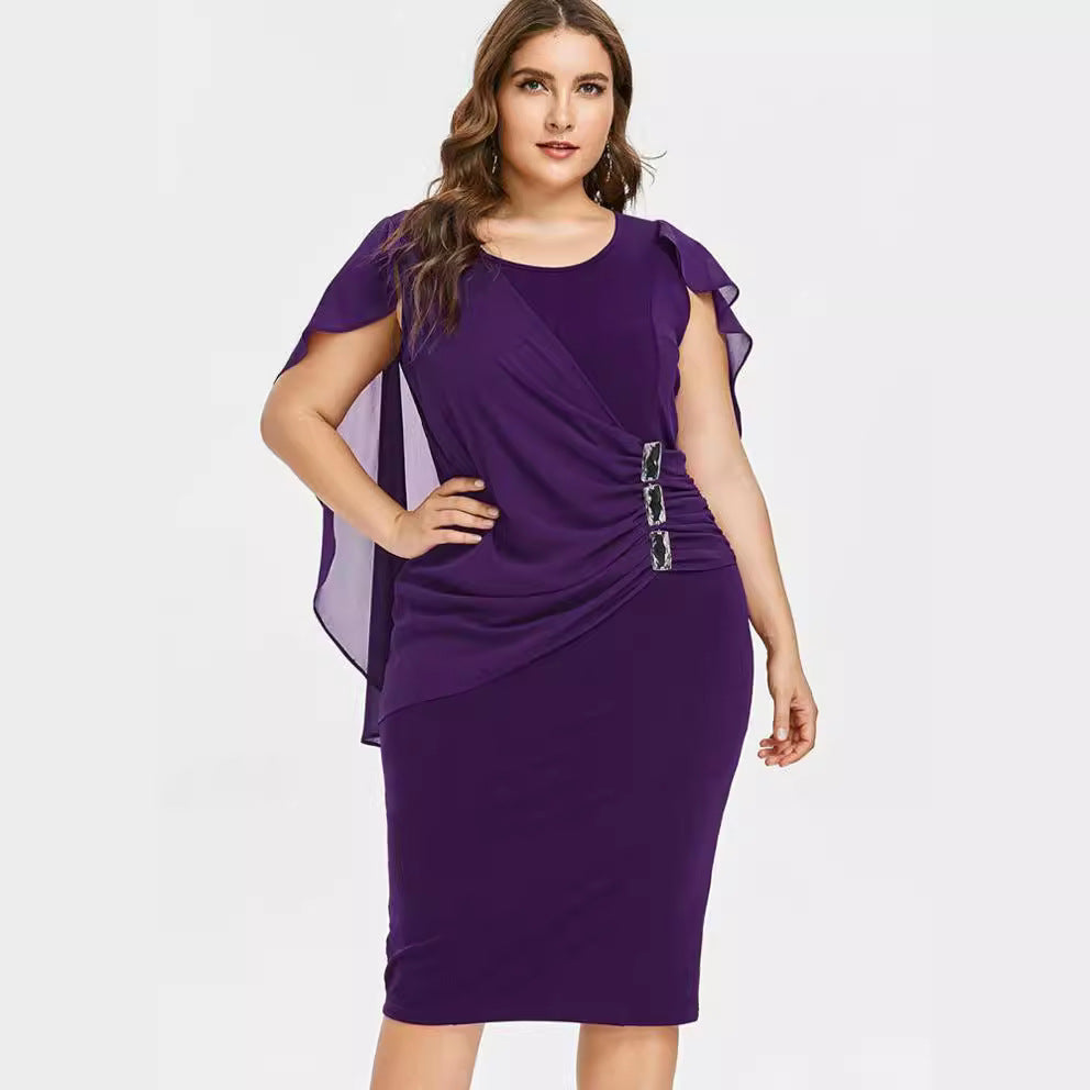 【50%OFF】【XL-5XL】2024 noua rochie de marime plus sifon cu maneca scurta si gât rotund