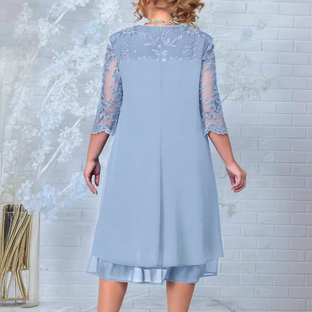 【L-4XL】2024 Noua rochie eleganta brodata cu gat rotund marime mari