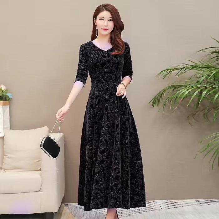 【M-4XL】Rochie cu mâneci lungi cu decolteu în V cu temperament nou de toamnă