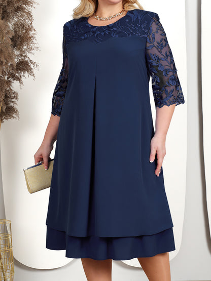 【L-4XL】2024 Noua rochie eleganta brodata cu gat rotund marime mari