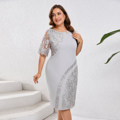 🔥🔥【Vânzare de lichidare 80%OFF】【L-5XL】2024 rochie slim plus size cu dantela brodata patchwork stil nou