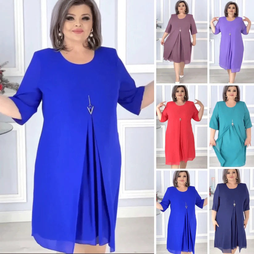 🔥【S-5XL】2024 Rochie simplă și colorată din șifon, confortabilă și la modă