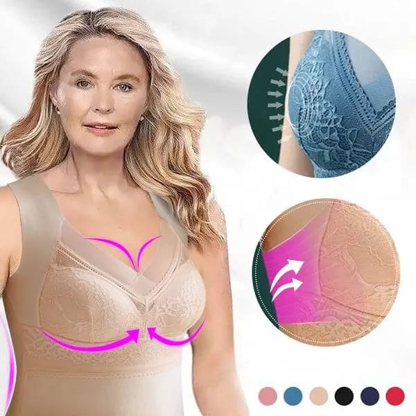 🔥[4 peças][40-100 libras] Roupa íntima de renda de veludo de ganso outono e inverno para costas lindas, reunindo seios auxiliares para evitar flacidez dos seios [Recomendação do médico]